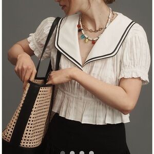 Maeve Pleated Sailor Collar Crop Button-Front Top | Anthropologie M